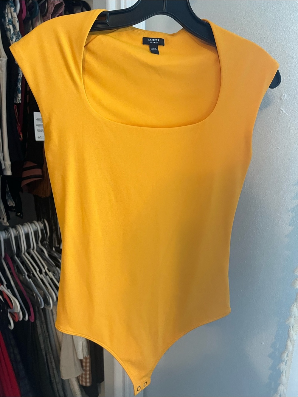 Express Women's Scoop Neck Bright Yellow Bodysuit